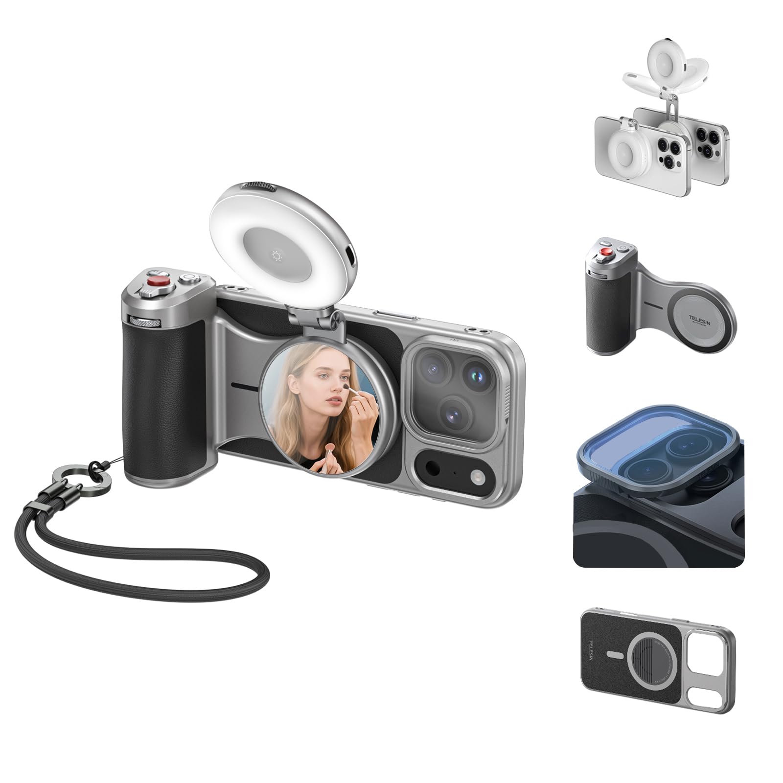 Master Grip Kit für iPhone 17 Pro,AFAITH Magnetic Handy-Kameragriff mit Phone Selfie Light und UV-Filter,Creator Kit Integrierter 3200mAh Akku, Wireless Charger, Kühlende Graphen Handyhülle