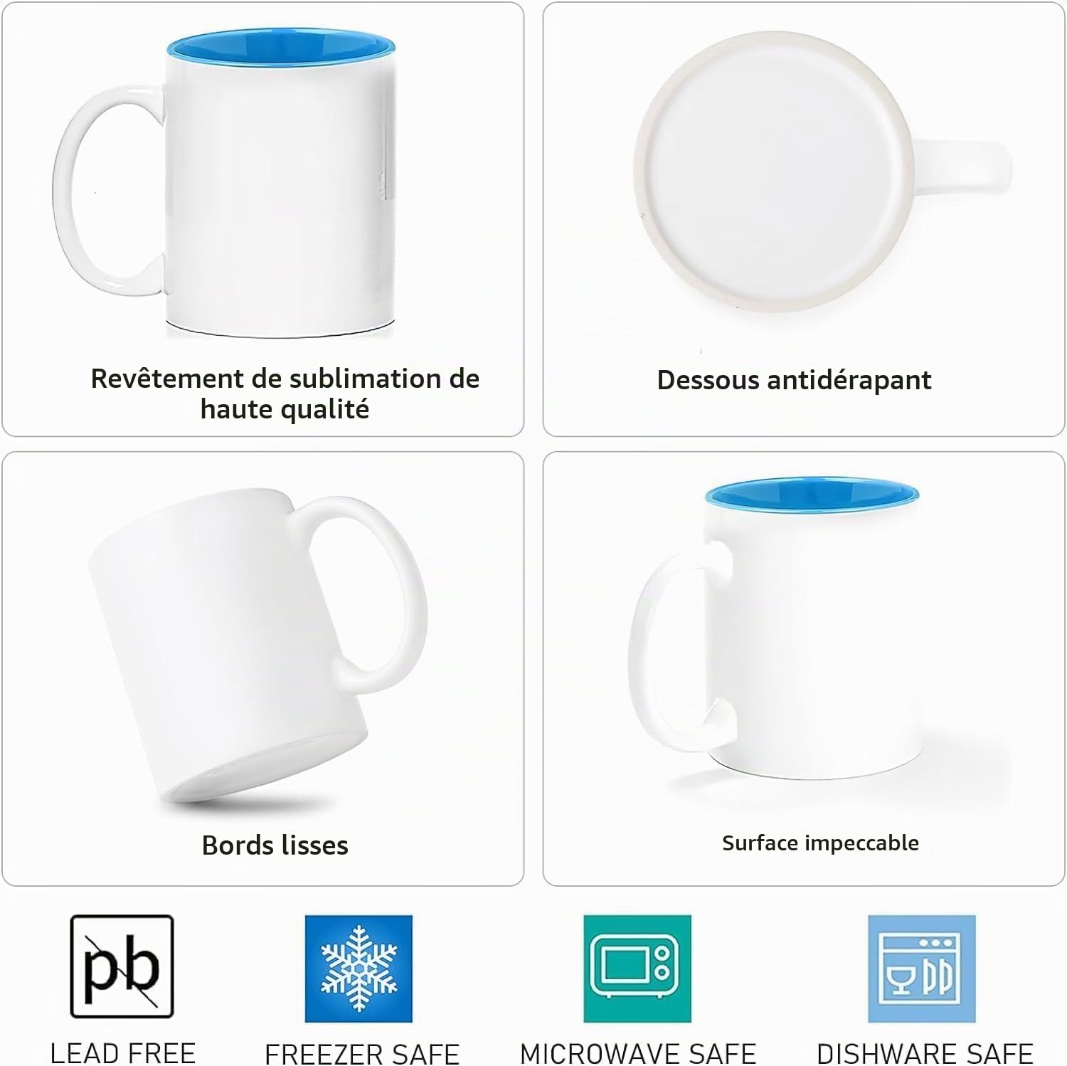 MALLOOM Mugs de Sublimation 11 oz Vierges, Lot de 12 Tasses à Café pour Sublimation, Mugs Vides Couleurs Assorties