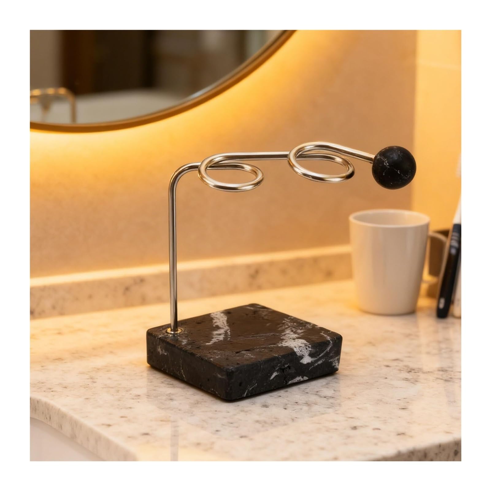 Portacepillos de Dientes Organizador Moderno del Acero Inoxidable Tenedor Cepillo de Dientes con la Base mármol Falsa Vaso de Enjuague bucal Reutilizable
