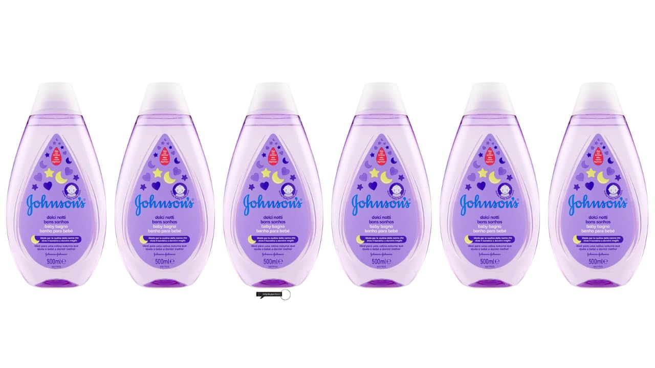 6x Johnson's Baby Bagno Dolci Notti, Entspannendes Badeschaum für Babys, Sulfat- und Farbstofffrei, Keine-Tränen-Formel, 500 ml,+ Italy shop Kostenloser Schlüsselanhänger
