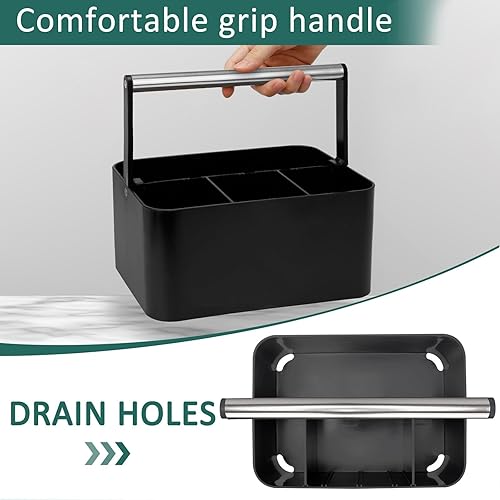 Miniatura 3 de BYUNER Organizador de ducha negro portátil organizador de plástico con asa, encimera de baño, cesta de ducha dura de utilidad para artículos de