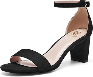 FW FRAN WILLOR Women's Open Toe Chunky Block Heel Sandals - 2.55" Ankle Strap Heels for Party Wedding Comfort