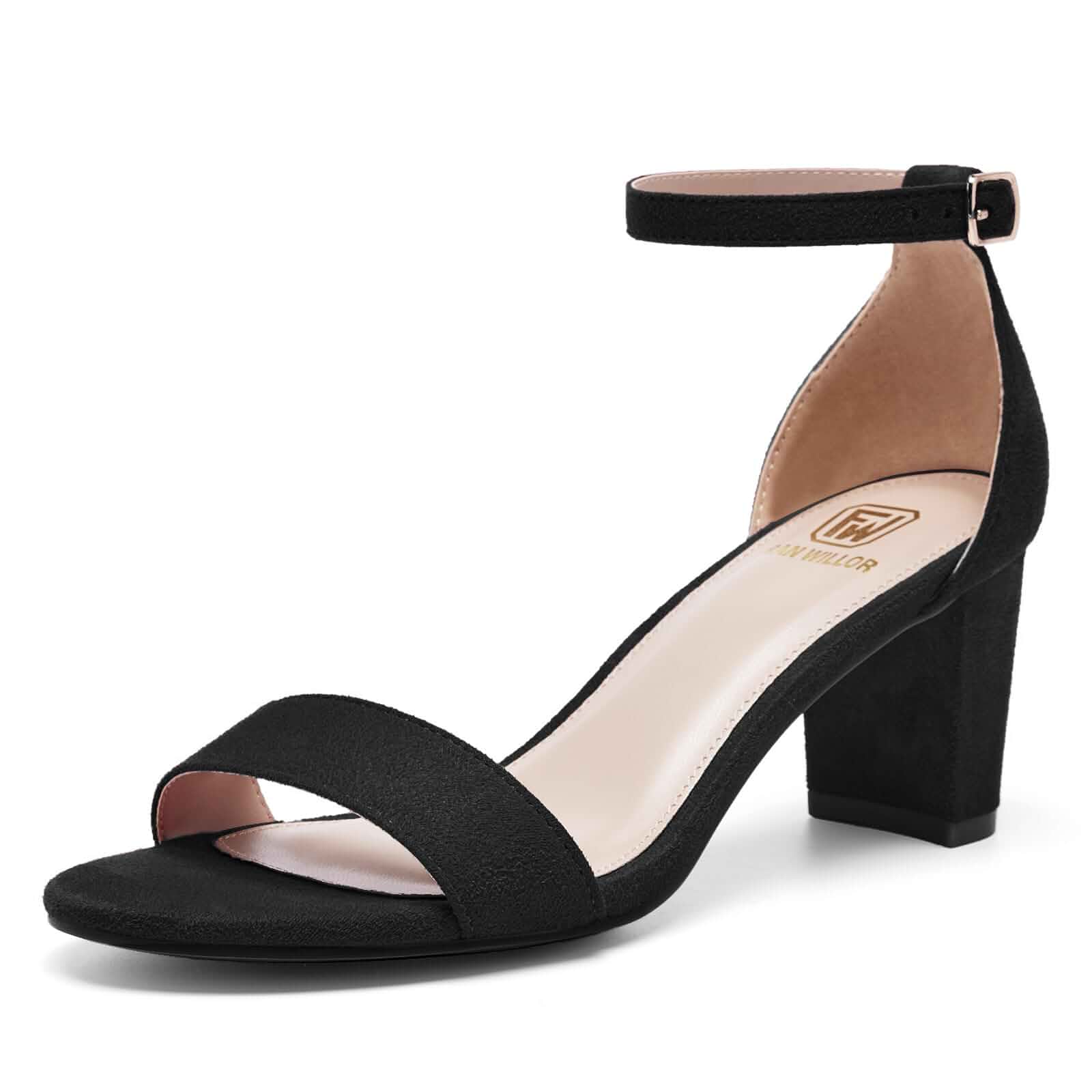 FW FRAN WILLOR Women Open Toe Low Chunky Short Heels Block Heel Sandals Fashion Formal Dress Heels,Ankle Strap Comfortable Heeled Sandals for Prom, Party ,Wedding Guest and Formal Events