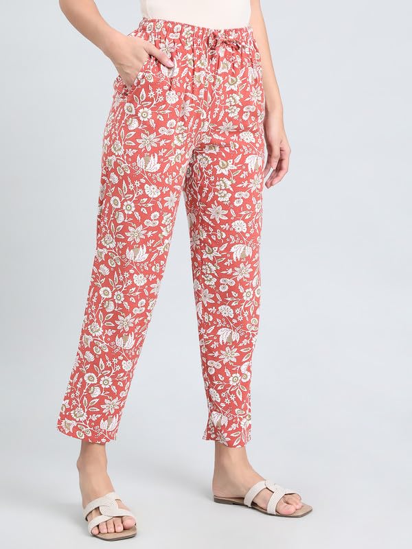 Image of GO COLORS Women Printed Woven Viscose Mid Rise Lounge Pants