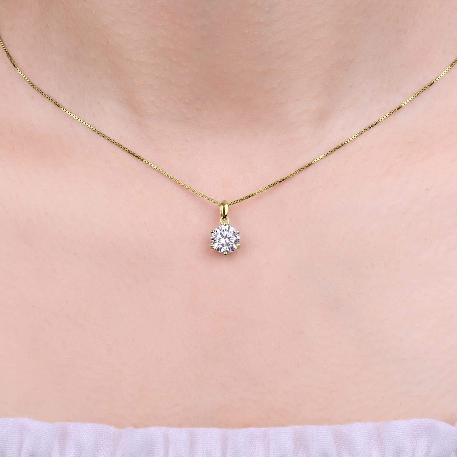 JewelryPalace 0.5-3ct Classique Moissanite Pendentif Taille Rond Solitaire Argent 925 Femme, Plaqué Or Jaune Or Rose Collier Chaine Diamant Simulé Mariage Mariee 45CM, Ensemble Parure de Bijoux Cadeau