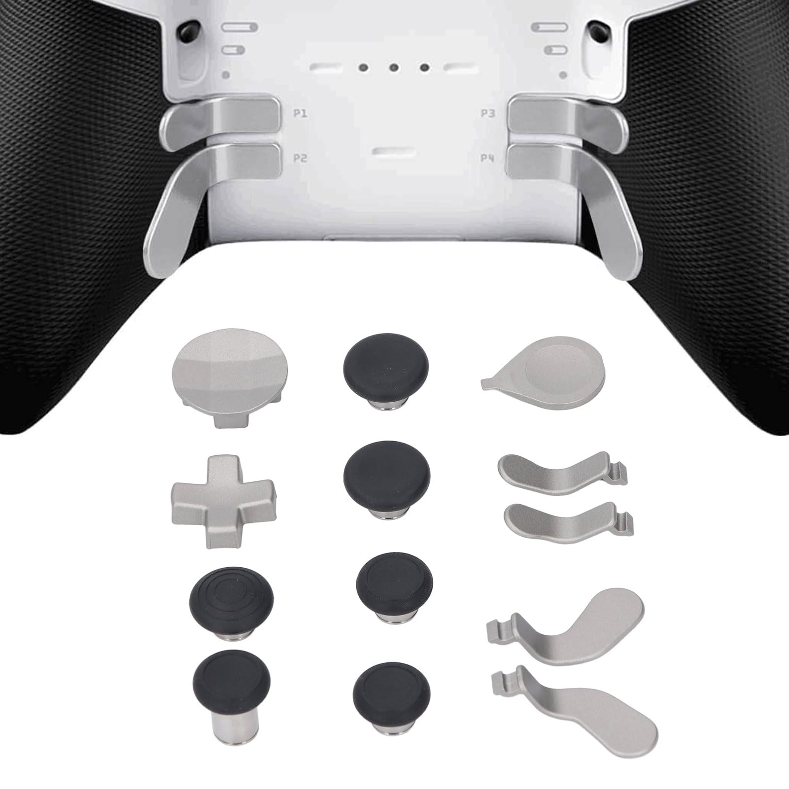 Cryfokt Controller Series 2 Zestaw Elementów Kontrolera Gier w Kolorze Srebrnym z Wymiennymi Drążkami D Pads, Stacja ładująca dla Entuzjastów Gier