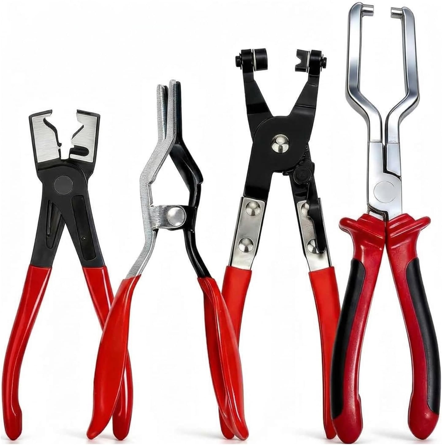 4Pcs Hose Clamp Tool Set - Fuel Line Pliers & Electrical Disconnect Pliers Kit, Professional Automotive Disconnecting & Removal Tool for Coolant Radiator Heater, Fuel Filter, Relay Puller