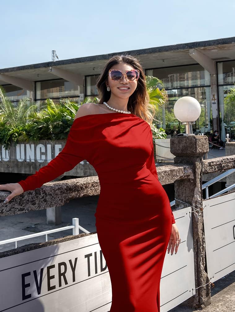 YMDUCH Women's Sexy Elegant Long Sleeve Off Shoulder Bodycon Long Evening Formal Dress - Image 4