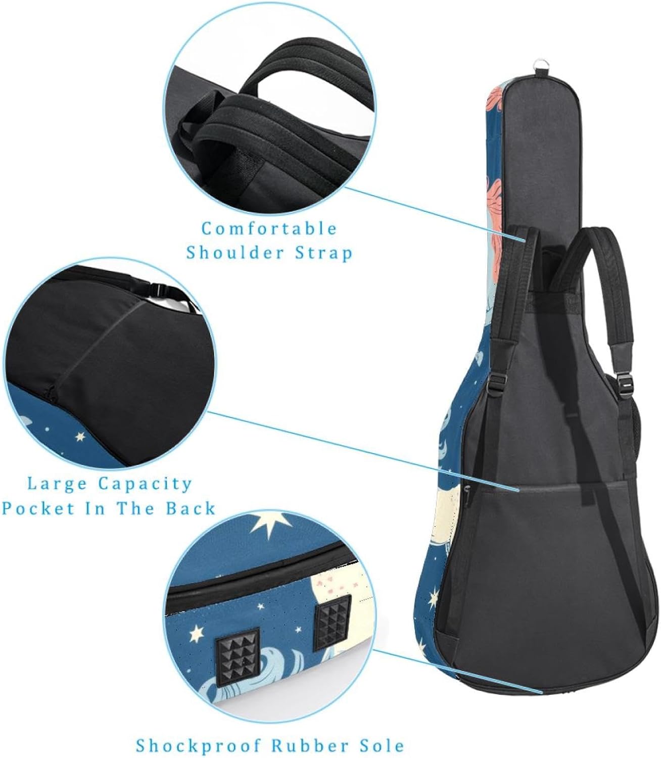 Acoustic Guitar Gig Bag 1 cm Thick Padding, Waterproof Electric Guitar Bag 40-42 Inch Guitar Case Backpack with Dual Shoulder Strap, Unicorns Animals Seamless Pattern