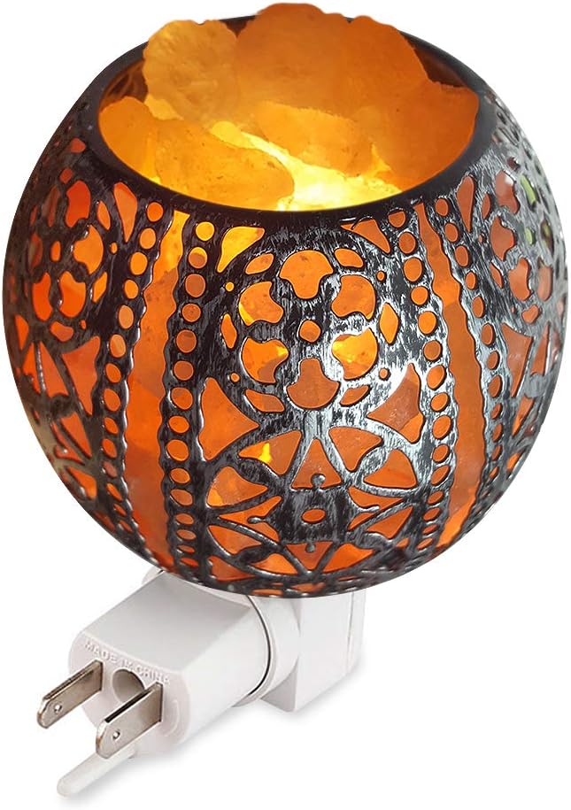 Salt Night Light,Natural Wall Light Salt Lamp with 2 Bulbs, Himalayan Rocks Salt Lamp with Spherical Metal Basket Gift