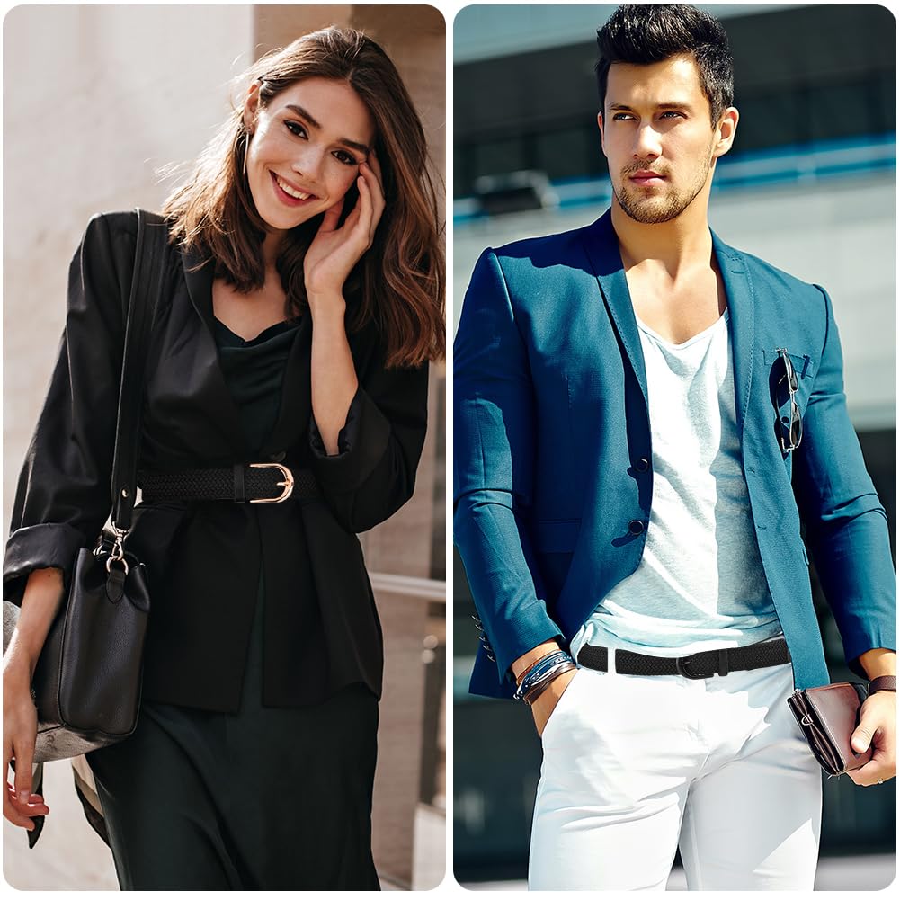 flintronic Elastyczny pleciony pasek, elastyczny elastyczny tkany pasek z zakrytą skórzaną klamrą, regulowany modny pasek, unisex męski damski pasek na co dzień do dżinsów, spodnie