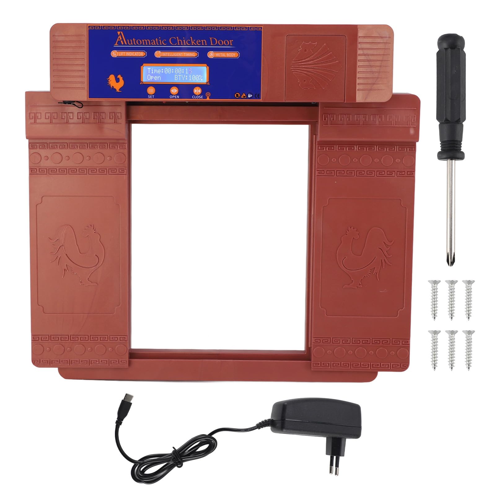 Porta Automatica per Pollaio, Apriporta Elettrico per Pollaio a Doppia Porta con Avviso di Batteria Scarica da 100 a 240 V, Protezione di Sicurezza per Polli Anatre Oche (2 Colori)