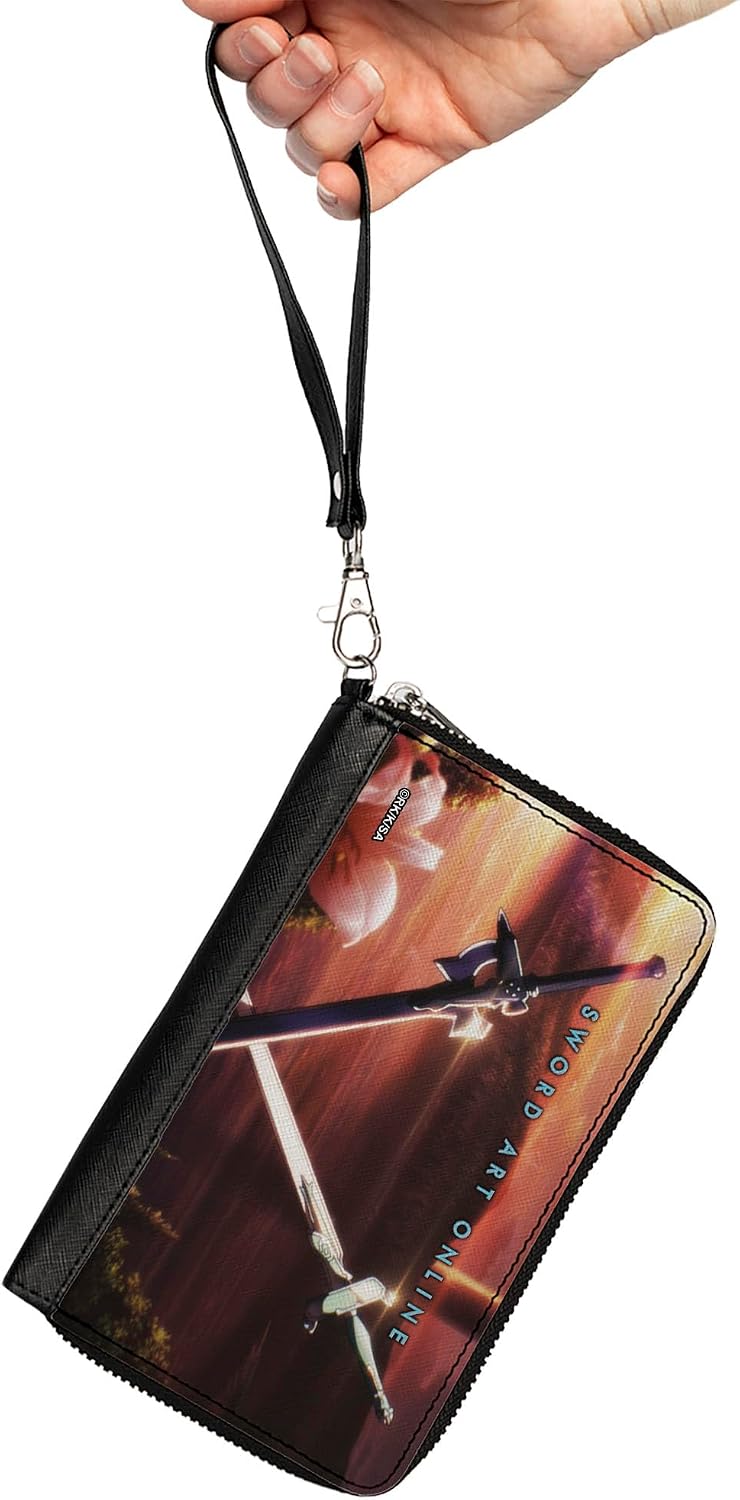 Buckle-Down Sword Art Online Wallet, Zip Around, Sword Art Online Swords Scene and Title Logo, Vegan Leather