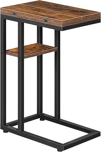 Miniatura 28 de HOOBRO Mesa auxiliar plegable, mesa auxiliar en forma de C con estante de almacenamiento, pequeña mesa de aperitivos adecuada para sala de estar,
