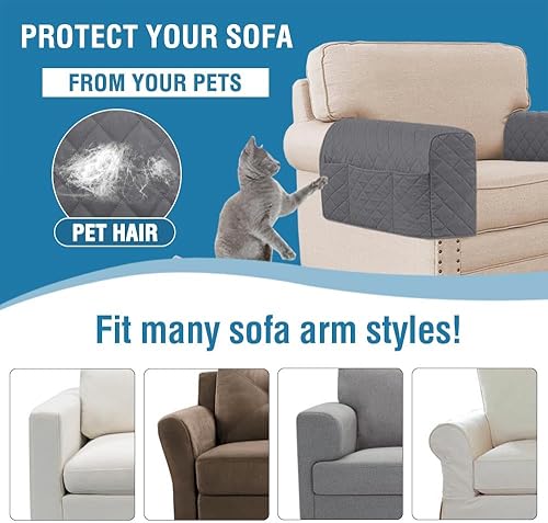 Miniatura 7 de KPPKOU Paquete de 2 fundas resistentes al agua para reposabrazos para sillas y sofás, fundas para reposabrazos de sofá con 3 bolsillos para