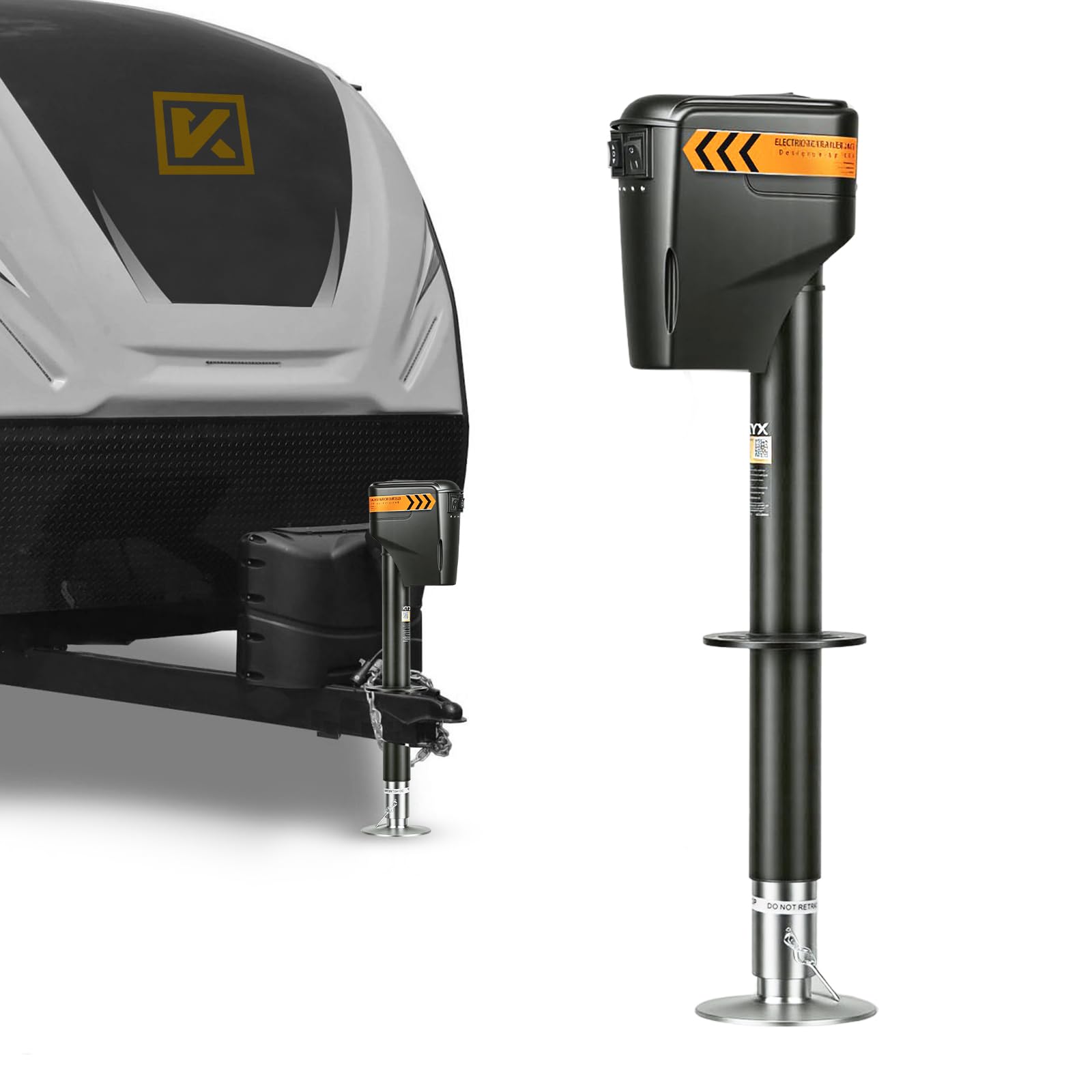 KYX Elektryczny podnośnik do przyczepy 1587,6 kg, podnośnik językowy z ramą w kształcie litery A, podnośnik do podnoszenia od 22,9 do 81 cm z wodoodporną osłoną i oświetleniem LED, do kampera, koni