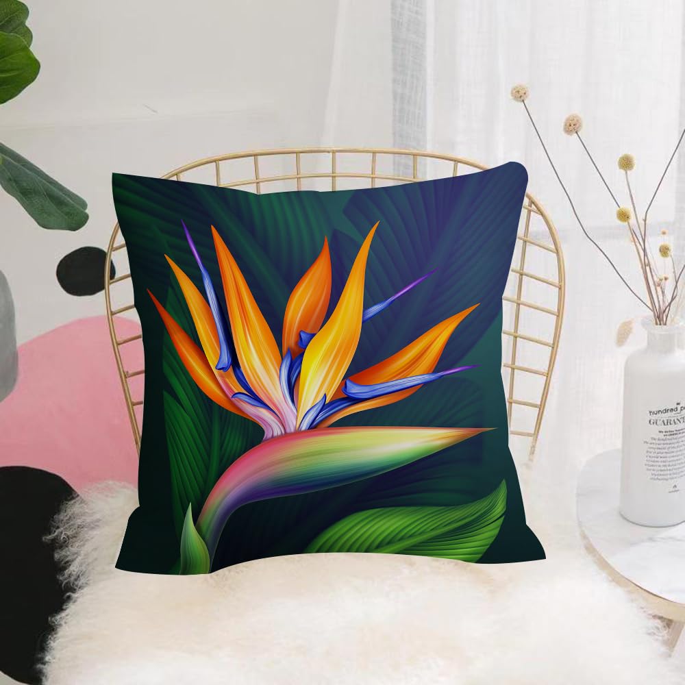 HYOSXW Cushion Cover,Throw Pillow Case Home Decorative for Living Room Bedroom Sofa Chair 16X16 Inch,Paradise flowers and birds, the rich colors of paradise flowers, tropical birds,Pillowcase 40X40cm