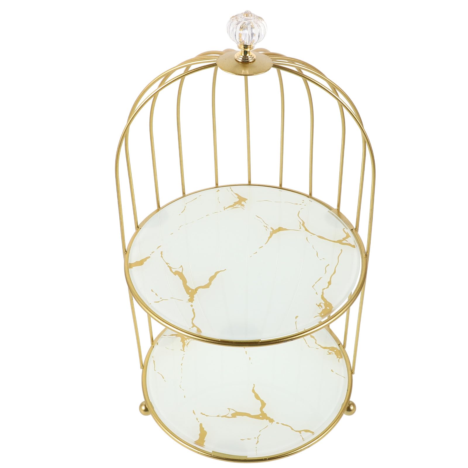 Présentoir à gâteaux à étages doré en métal cage à oiseaux double plateau pour buffet anniversaire