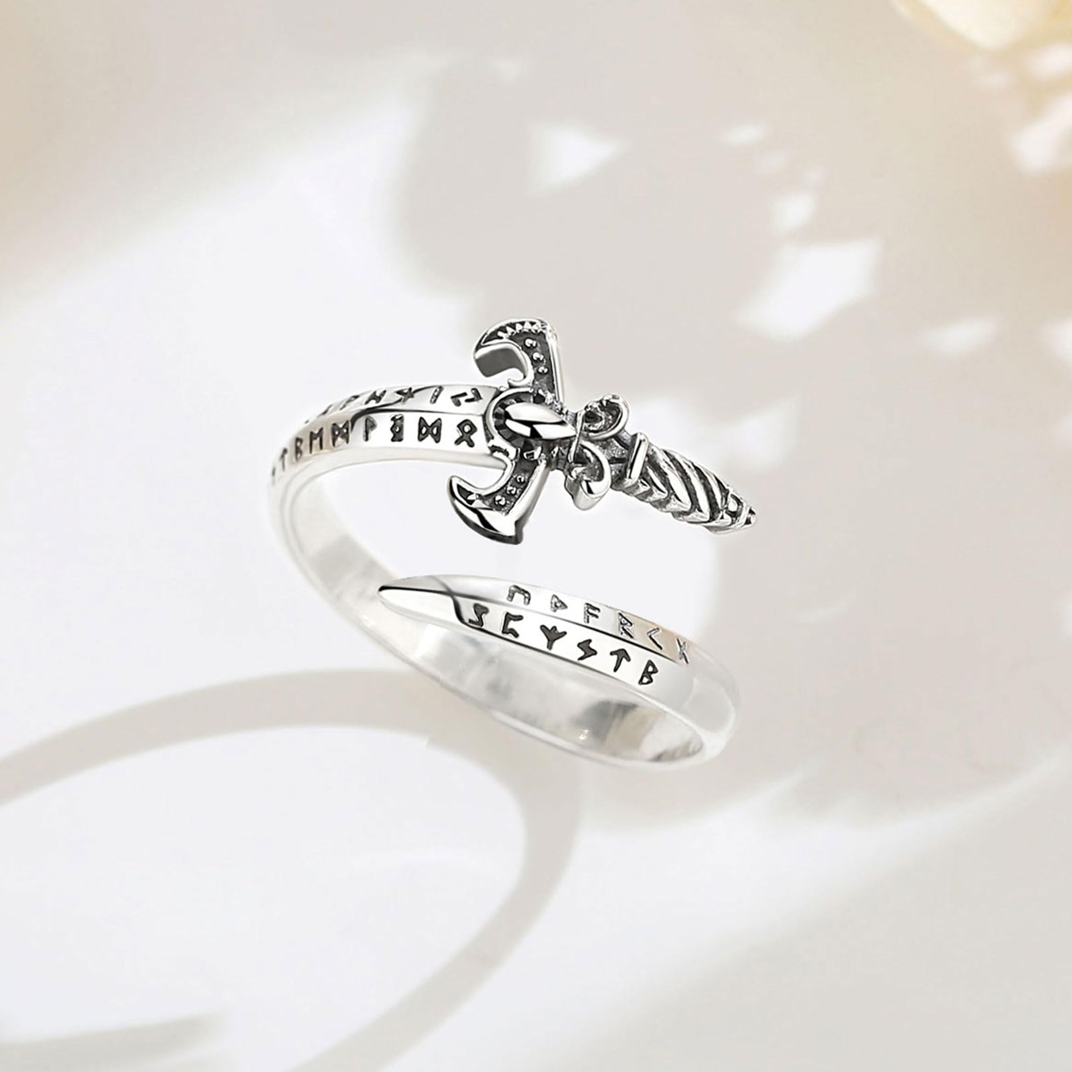 AEONSLOVE Anello Drago/Teschio Gotico Argento 925 per Uomo Donna, Anelli Regolabile Rune Vichinghe/Lupo Vintage, Anello Aperto Serpente con Ossidiana/Tetragrammaton Pentacolo