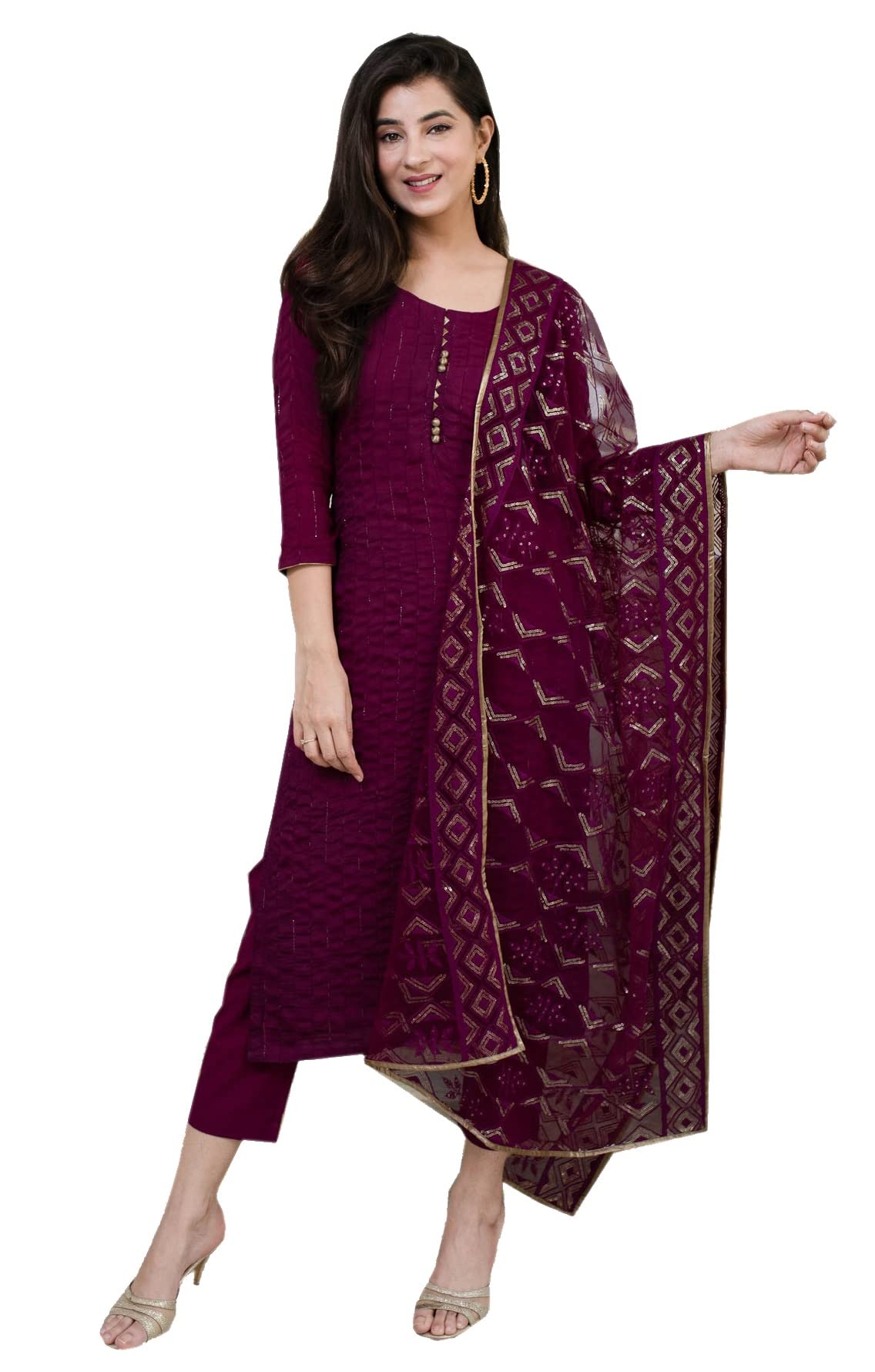 Fashion Basket Women's Gerogette Semi-Stitched Salwar Suit (Ssfb -F1426_Purple)
