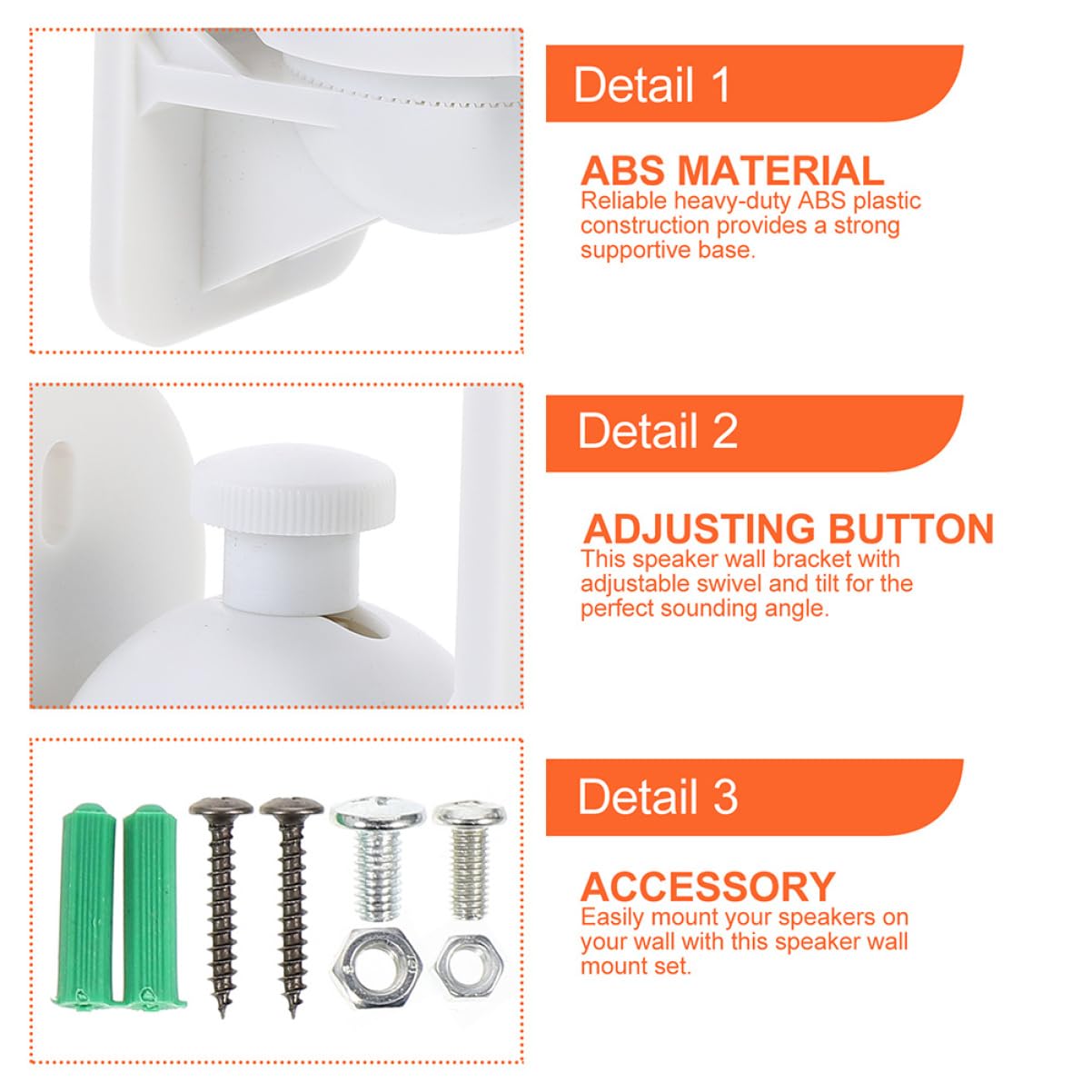 DOITOOL Supports Muraux pour Haut-parleurs Rotatifs ABS Blancs 4 Pièces 5kg | Angle Réglable, Design Rotatif, Gain de Place, Lot de 4 pour Installation Simple
