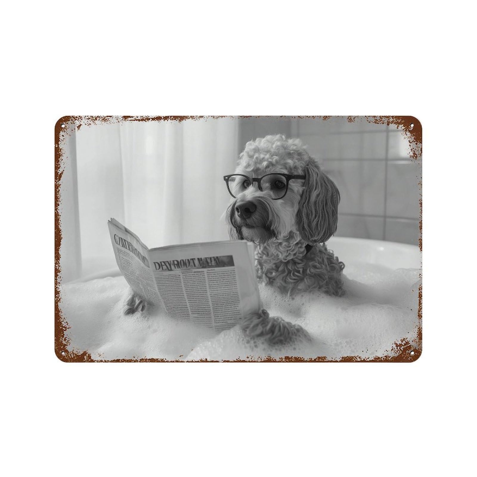 xiaoxiaoshen Labradoodle in Bathtub Print Wall Decor Art Metal Tin Poster Modern Home Decor Art Home Bar Shop Decorations Vintage Sign 20x30cm