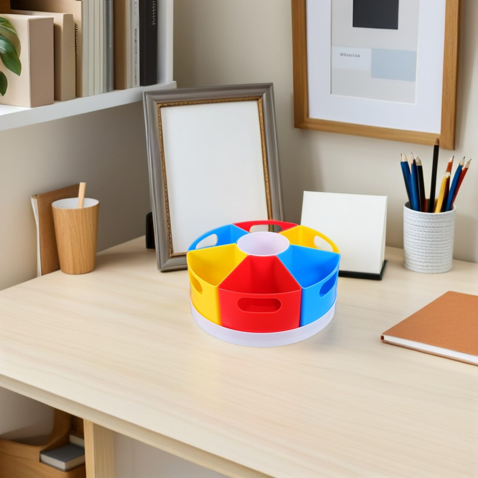 DOITOOL Portapenne Girevole da Scrivania in Plastica 10 Pollici con 6 Scomparti, Organizer Portaoggetti Girevole a 360 Gradi per Ufficio, Studio e Materiali Artistici