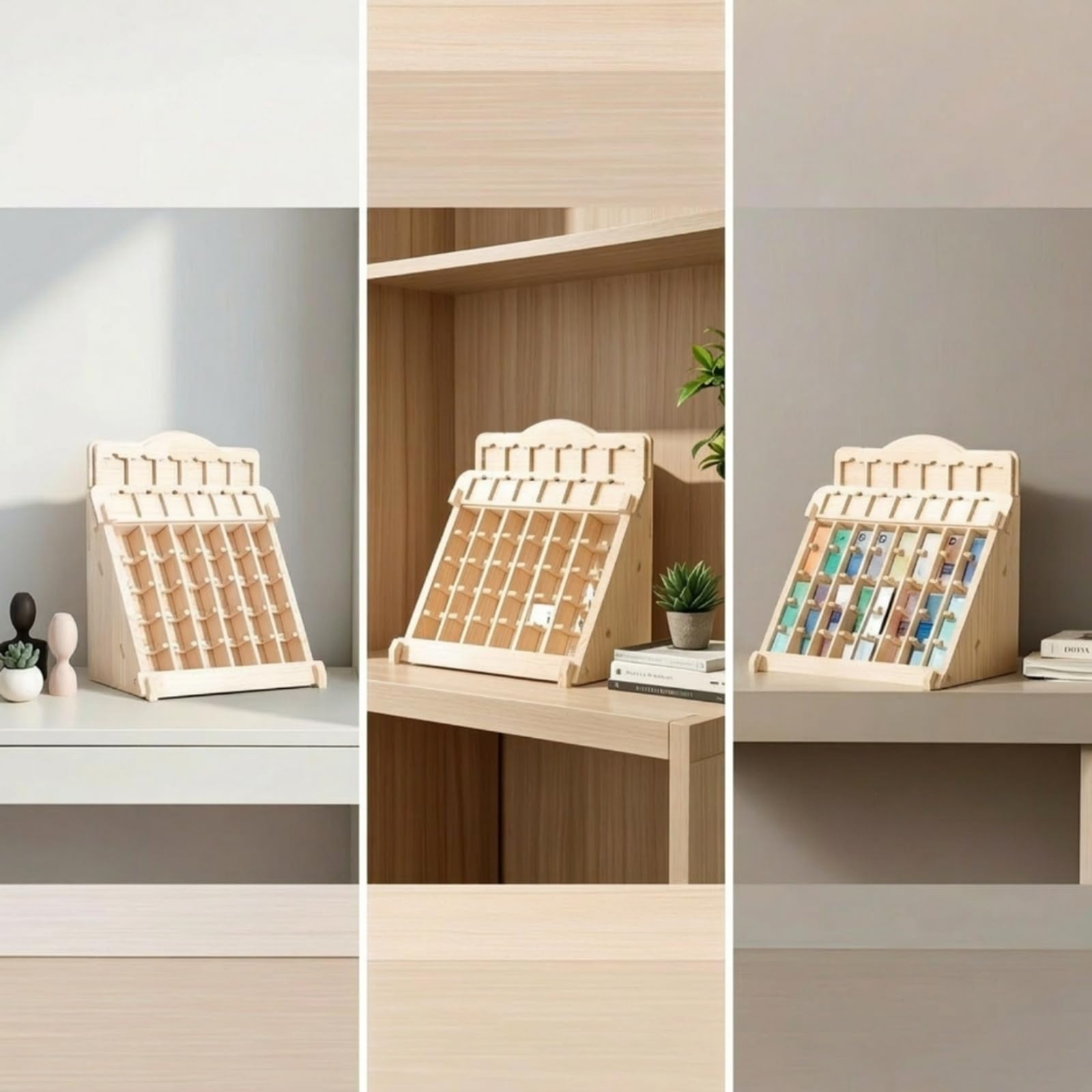 Estante Organizador de Madera Maciza Expositor Soporte Clasificador con Compartimentos Inclinados y Marco Estable Adecuado para Escritorio Estantería Mostrador Hogar Oficina Estudio