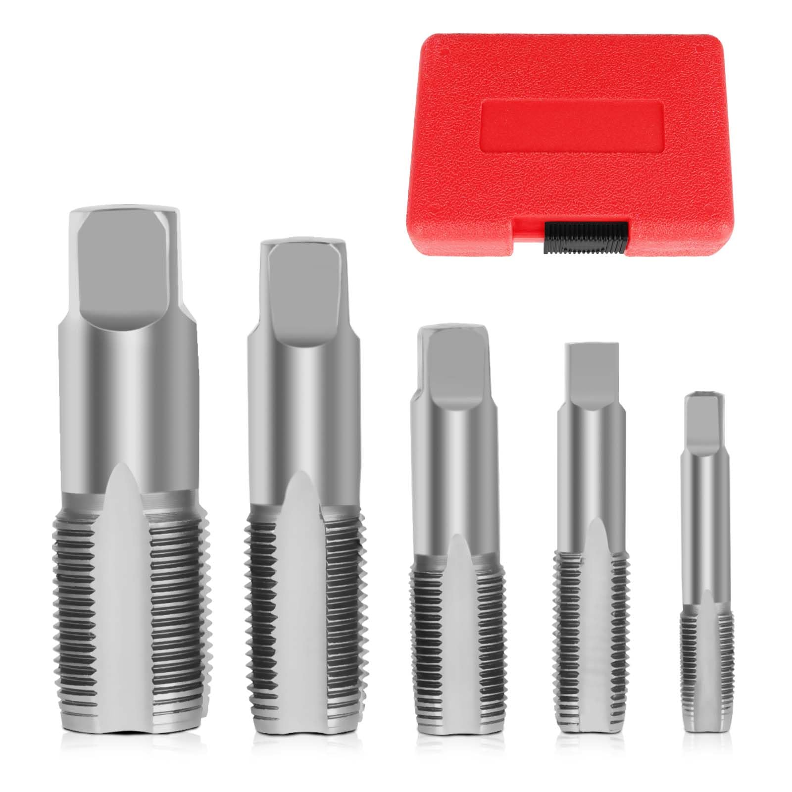 Lot de 5 tarauds à tube BSP 1/8", 1/4", 3/8", 1/2", 3/4" BSP avec boîte de rangement en acier au carbone pour filetage précis