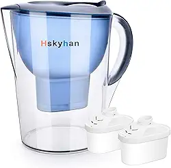 Hskyhan Jarro de filtro de água alcalina – 3,5 litros melhora o pH, 2 filtros incluídos, sem BPA, sistema de filtragem de 7 estágios para purificar, azul