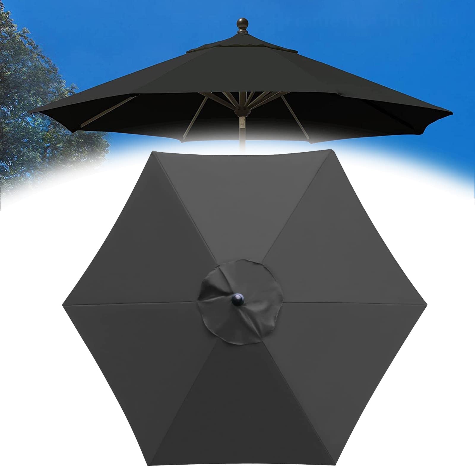 9Ft 10Ft 6 Ribs 8 Ribs Sunbrella Replacement Canopy, UV-Block Polyester Fabric Patio Umbrella Replacement Canopy Cover, Sun Umbrella Replacement Cloth, Waterproof, Easy To Change, 5 Colours(Color:Blac : Patio, Lawn