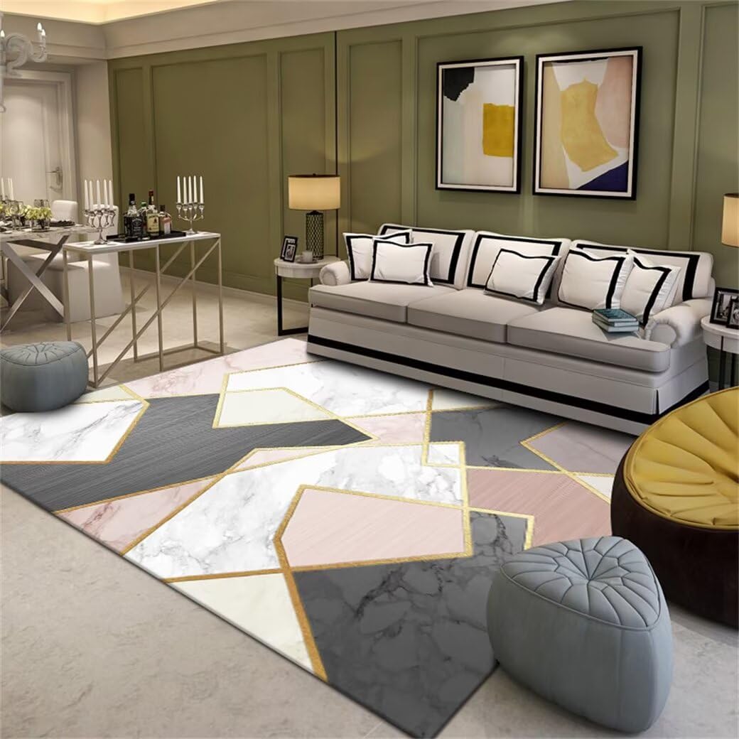 Tapis de salon gris géométrique 200x300cm lavable et facile à entretenir
