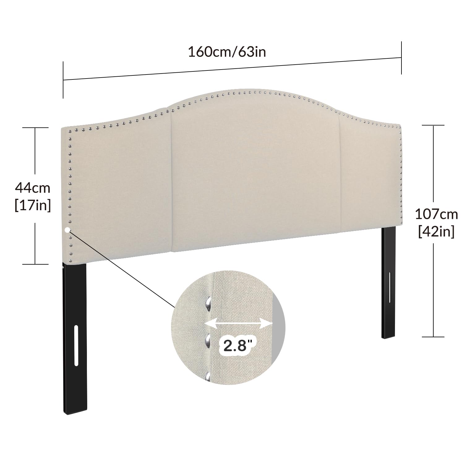 Finnhomy Linen Fabric Upholstered Queen Size Headboard