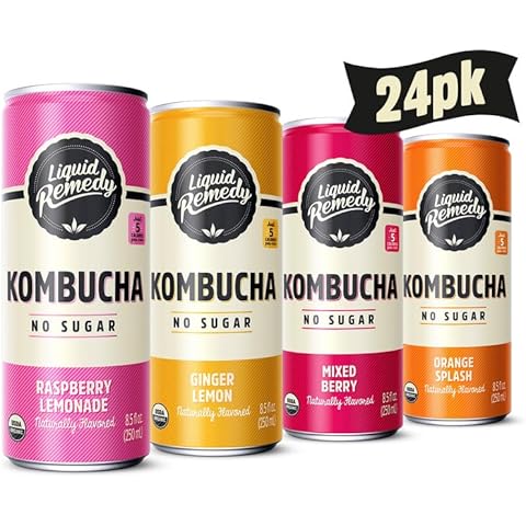 Liquid Remedy Kombucha Sugar Free Organic Drink, Low Calorie, Probiotic Like Tea for Gut Health - Fan Favorites Variety Pack - 8.5 Fl Oz Can, 24-Pack Cover