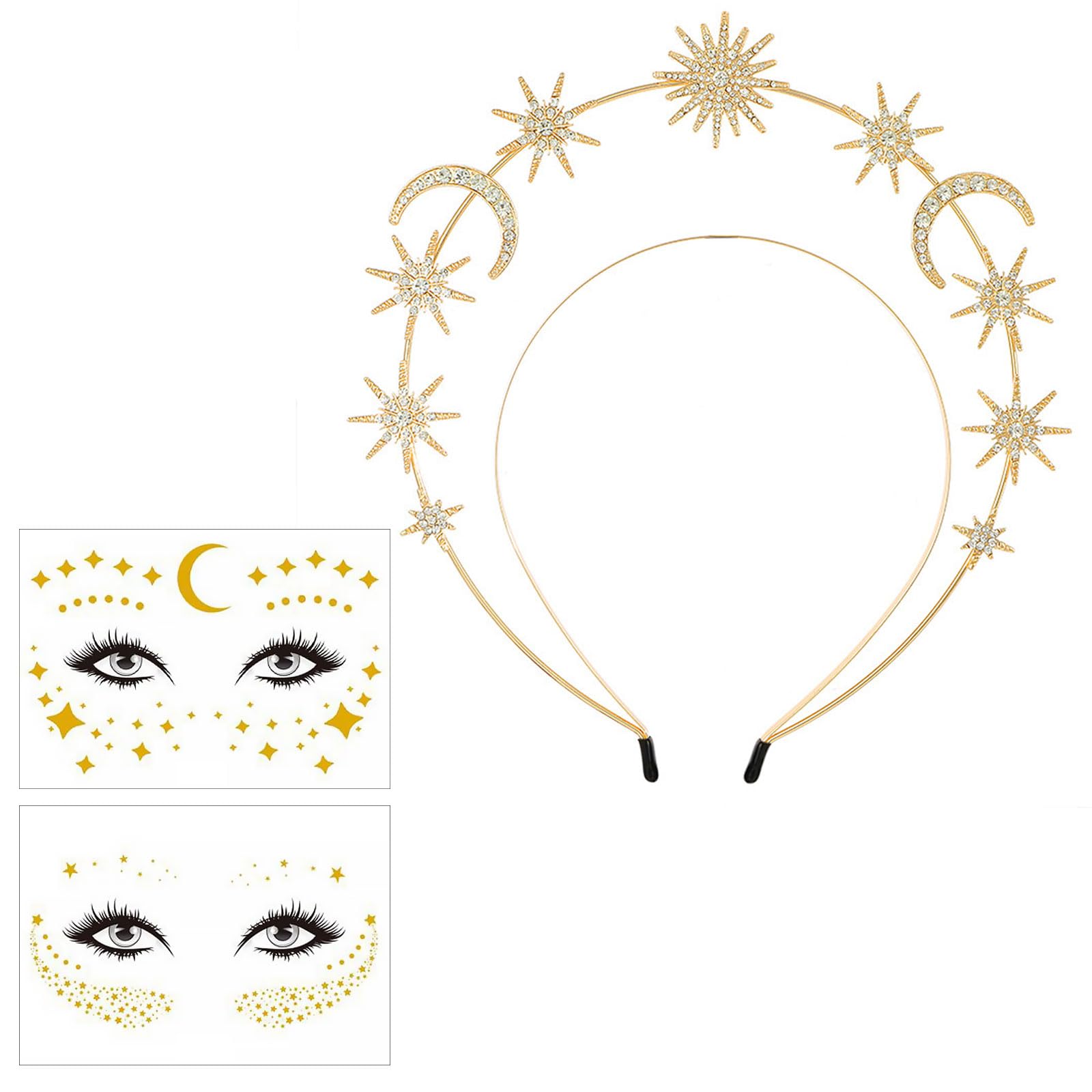 GWAWG Halo Crown Headband Moon and Star Headband Star Rhinestone Hair Band Double Layer Astrology Hairband