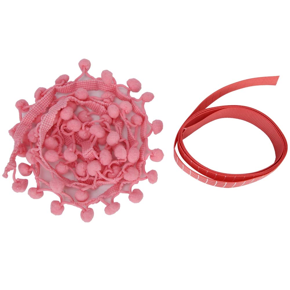 Szycie koronkowych wykończeń, 2 szt. Wstążka z frędzlami w kształcie kulki Pom Tapicerka do szycia, wianek kuli Szycie frędzli Koronka(Pink)