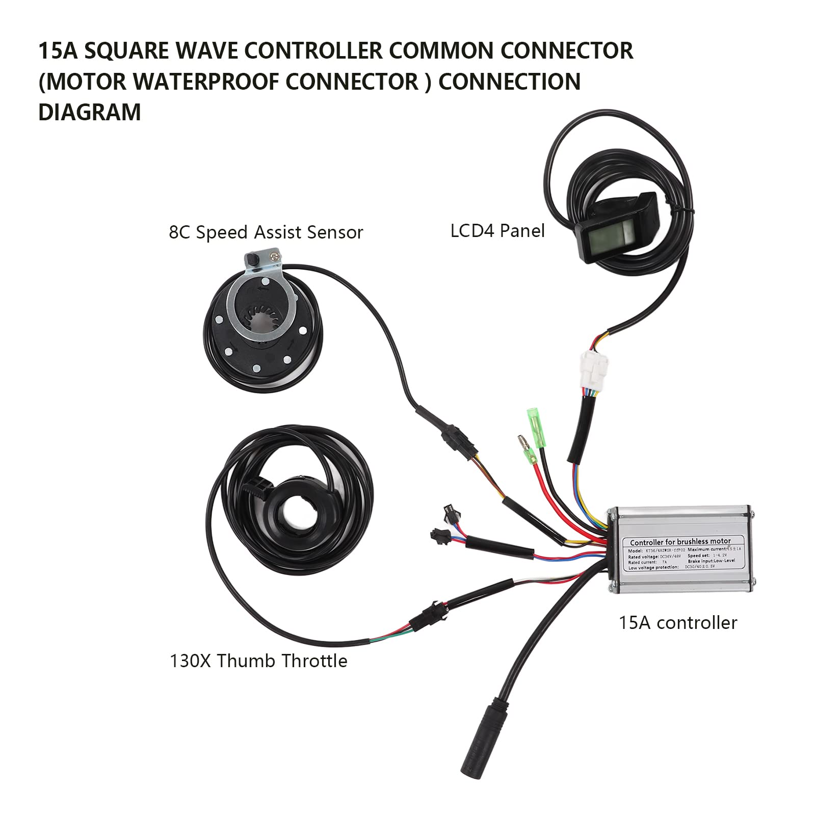 BuyWeek Kit Controller Motore Brushless Bici Elettrica, 36V 48V 250W 15A Onda Quadra Bici Elettrica con Pannello LCD4