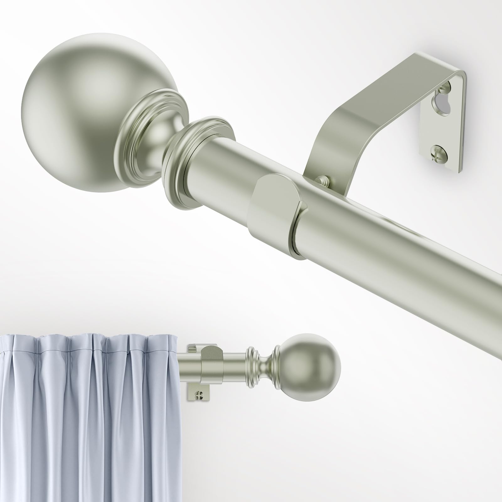 Ueuttiy Curtain Poles for Eyelet Curtains, 40-225cm Extendable Silver Curtain Pole with Brackets and Fittings Set, 26mm Diameter Metal Door Curtain Rod for Bedroom & Living Room