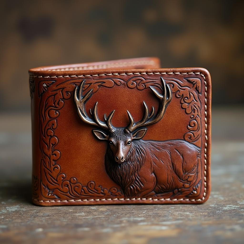 Elk, Deer, Moose, RFID Bifold Wallet, Genuine leather wallet, Biker Wallet, Embossed wallet, Carved wallet, Tooled wallet, Leather Purse, Handmade wallet, ID wallet, Custom wallet, Personalized wallet, Card Holder