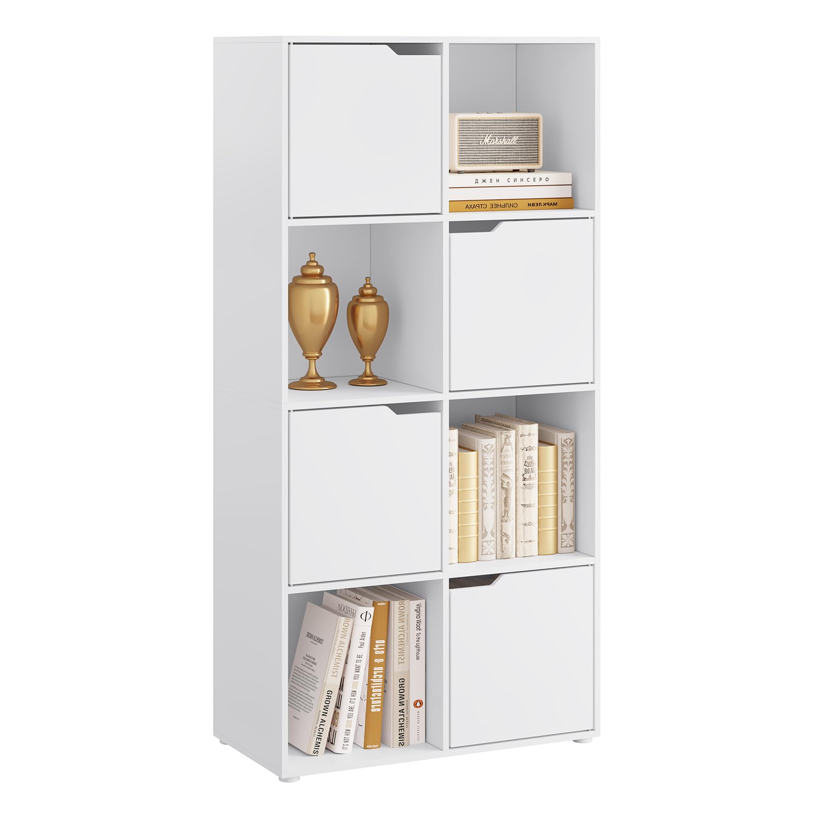 WOLTU Estanteria para Liberos de 8 Cubos, Libreria Blanca, Estantes de Almacenamiento con Puertas, Estanteria de Pie para Estudio, Dormitorio y Salon, Biblioteca Blanca, 60x30x120 cm, SK039ws
