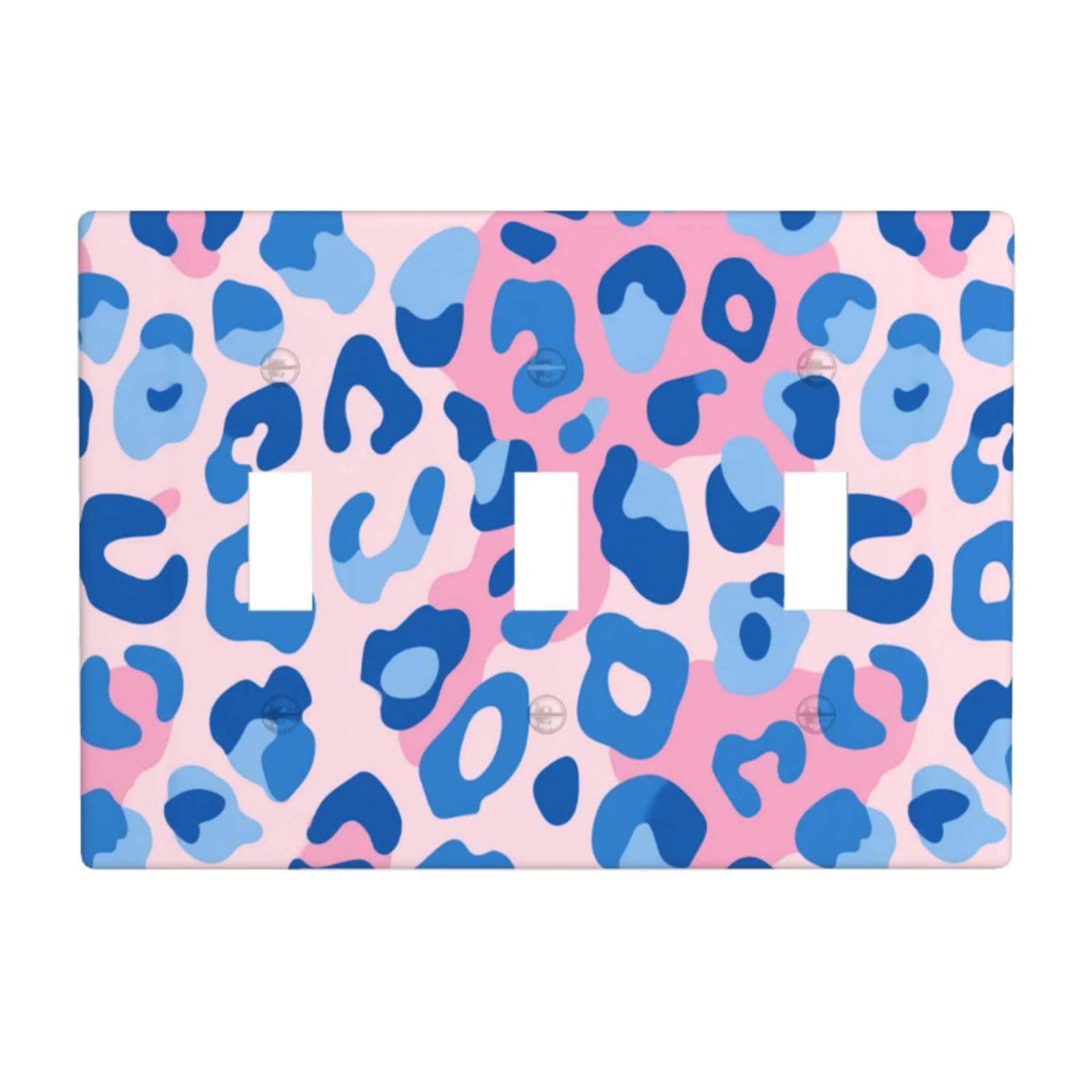 Woshuwo White Pastel Blue Leopard Spots On Pink Light Switch Covers 3 Gang Triple Toggle Wall Plate Switchplate Electrical Faceplate For Bathroom Kitchen Bedroom Decor