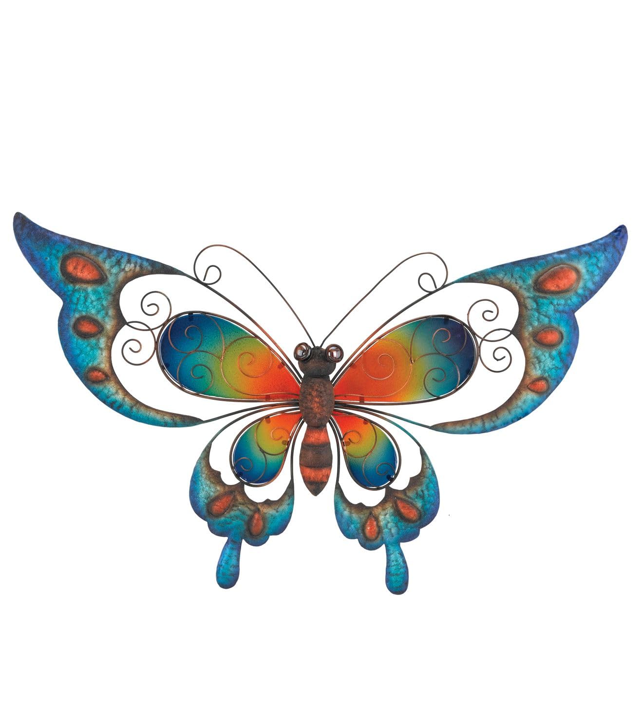 Regal Art & Gift Blue Butterfly Wall Decor- Handcrafted Metal & Glass Sculpture for Indoor & Outdoor Use - Easy to Hang, Vibrant Garden Art & Home Decor, Ideal Gifting option, 29"L x 1.25"W x 17.5"H