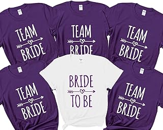 Bride Team Bride Hen Party T shirts Bridal Party Shirts Matching Bachelorette Party Tops Bride To Be Bridesmaid Squad Tribe PURPLE (Team Bride (Purple Shirt), Adult Small)