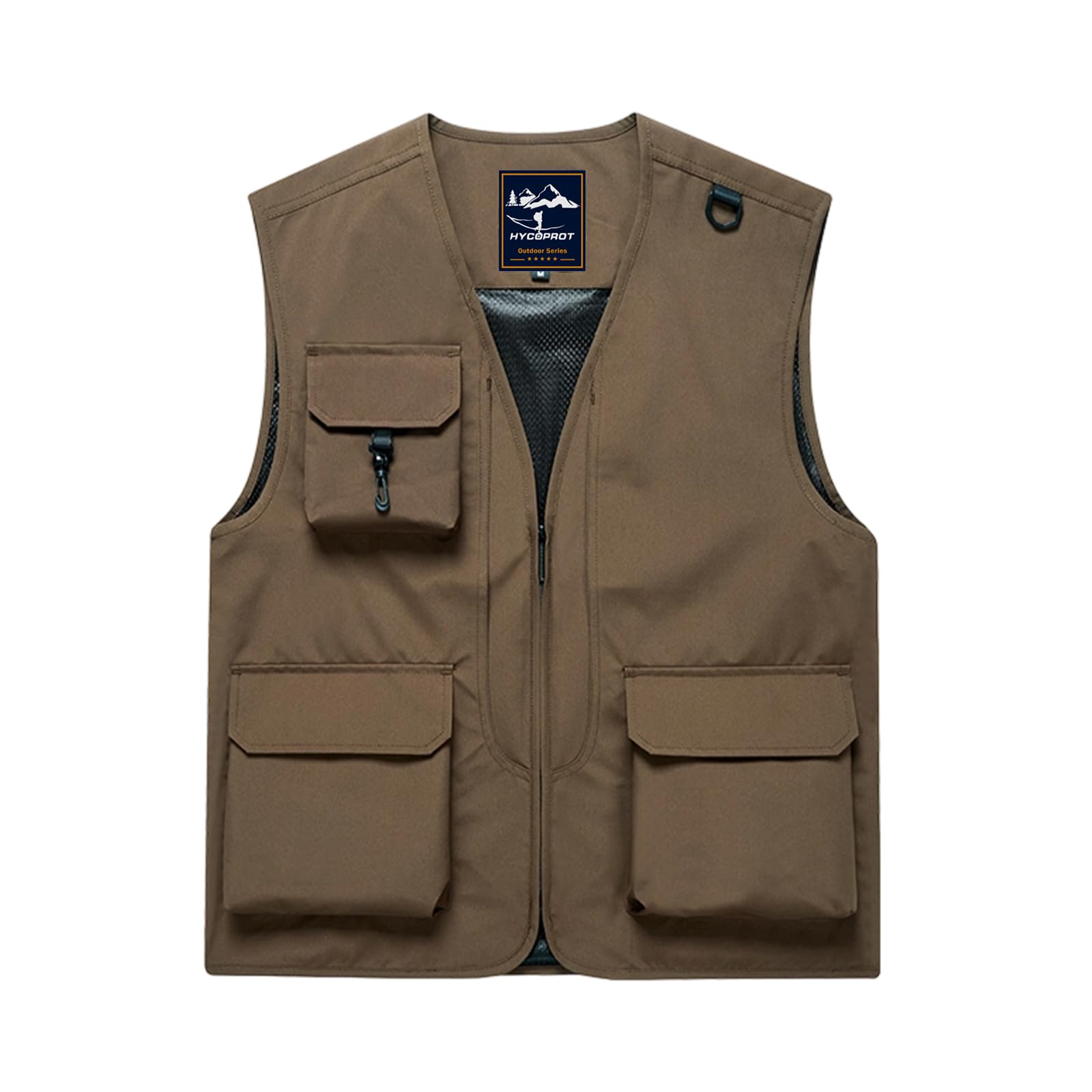 HYCOPROT Men's Outdoor Fishing Vest, Lightweight Waterproof Sleeveless Utility Cargo Jacket for Hiking Hunting