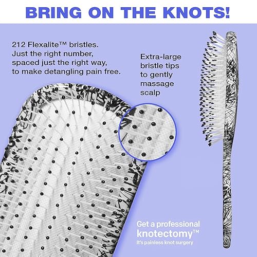Miniatura 2 de The Knot Dr. for Conair - Cepillo para el cabello, desenredante húmedo y seco, elimina nudos y enredos, para todo tipo de cabello, floral blanco y