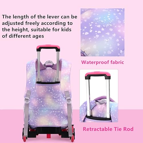 Miniatura 6 de LANSHIYA Dream Princess - Mochila con ruedas para niñas bolsa de viaje con ruedas bolsa de escuela Pink-2 Ruedas