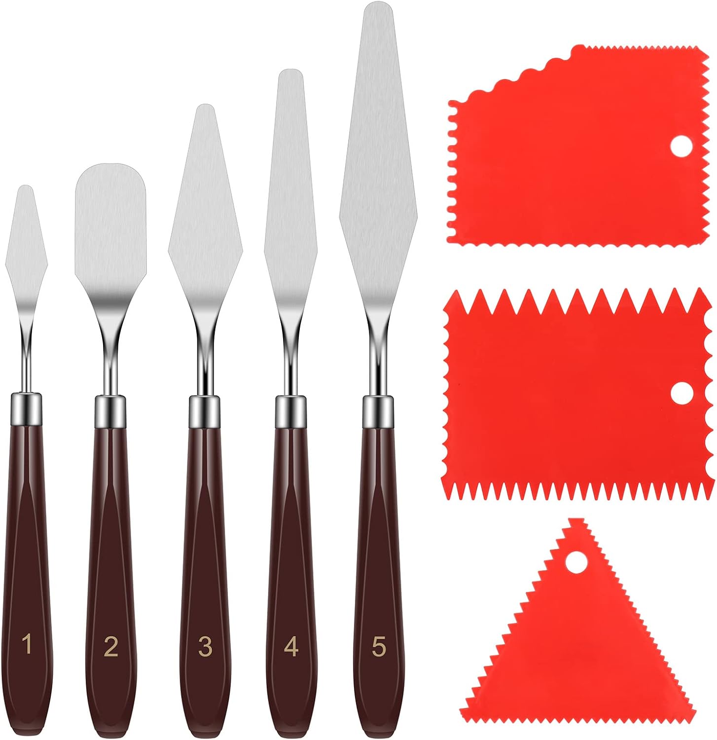 Zocipro 8Pcs Palette Knife Set, 5Pcs Pallet Knife Painting Tools with 3 Plastic Scraper, Oil