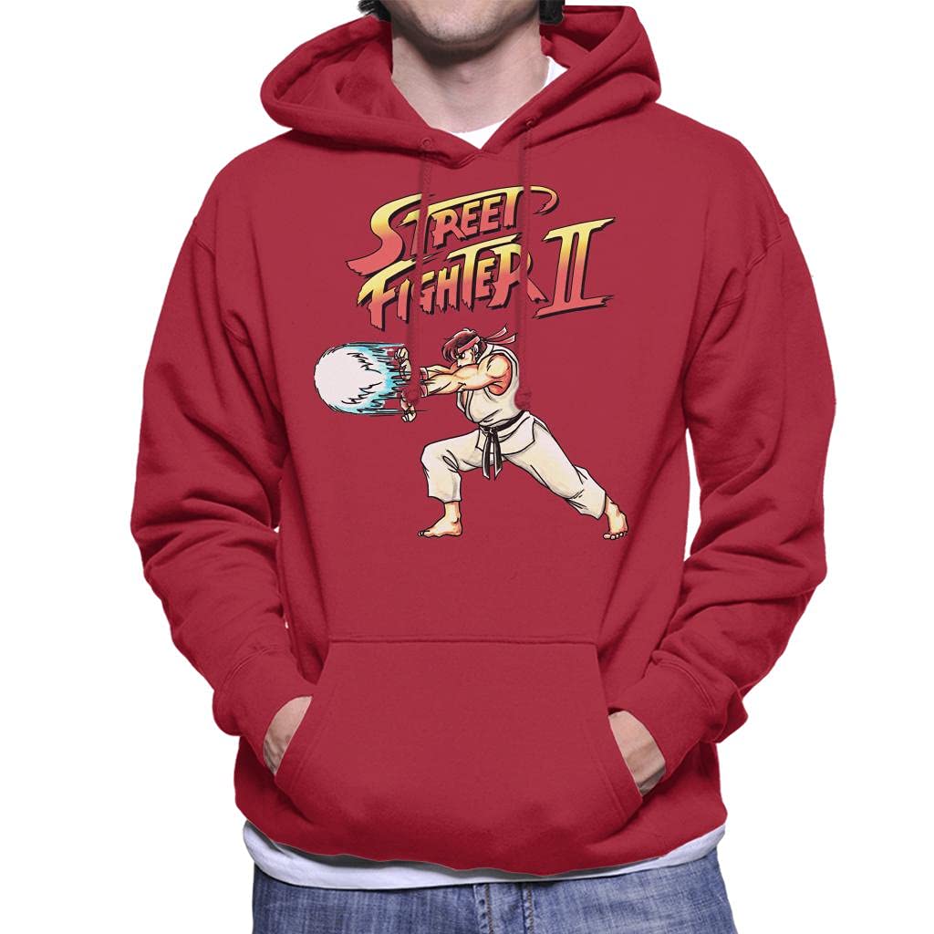 Cloud City 7 Men's Cherry Red Street Fighter Ryu Hadauken Hooded Sweatshirt