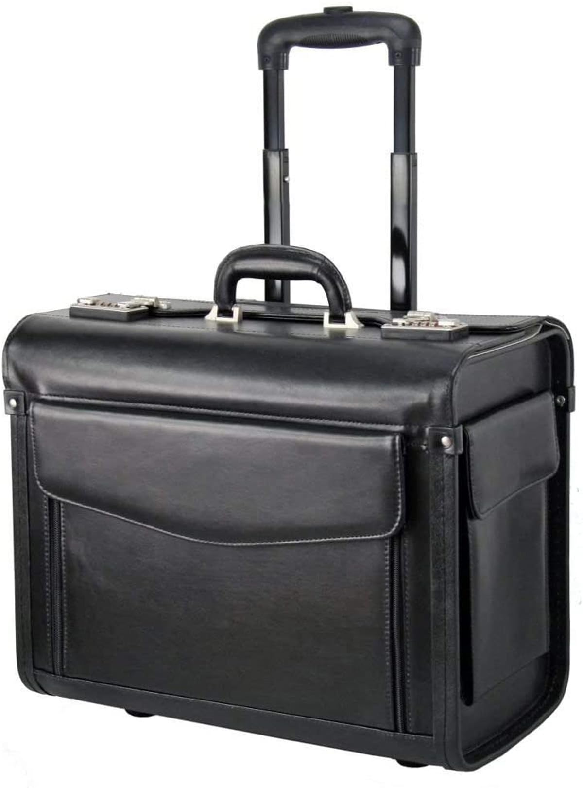 Pilotenkoffer Trolley Aktenkoffer Rindspalt-Leder Schwarz 46 cm