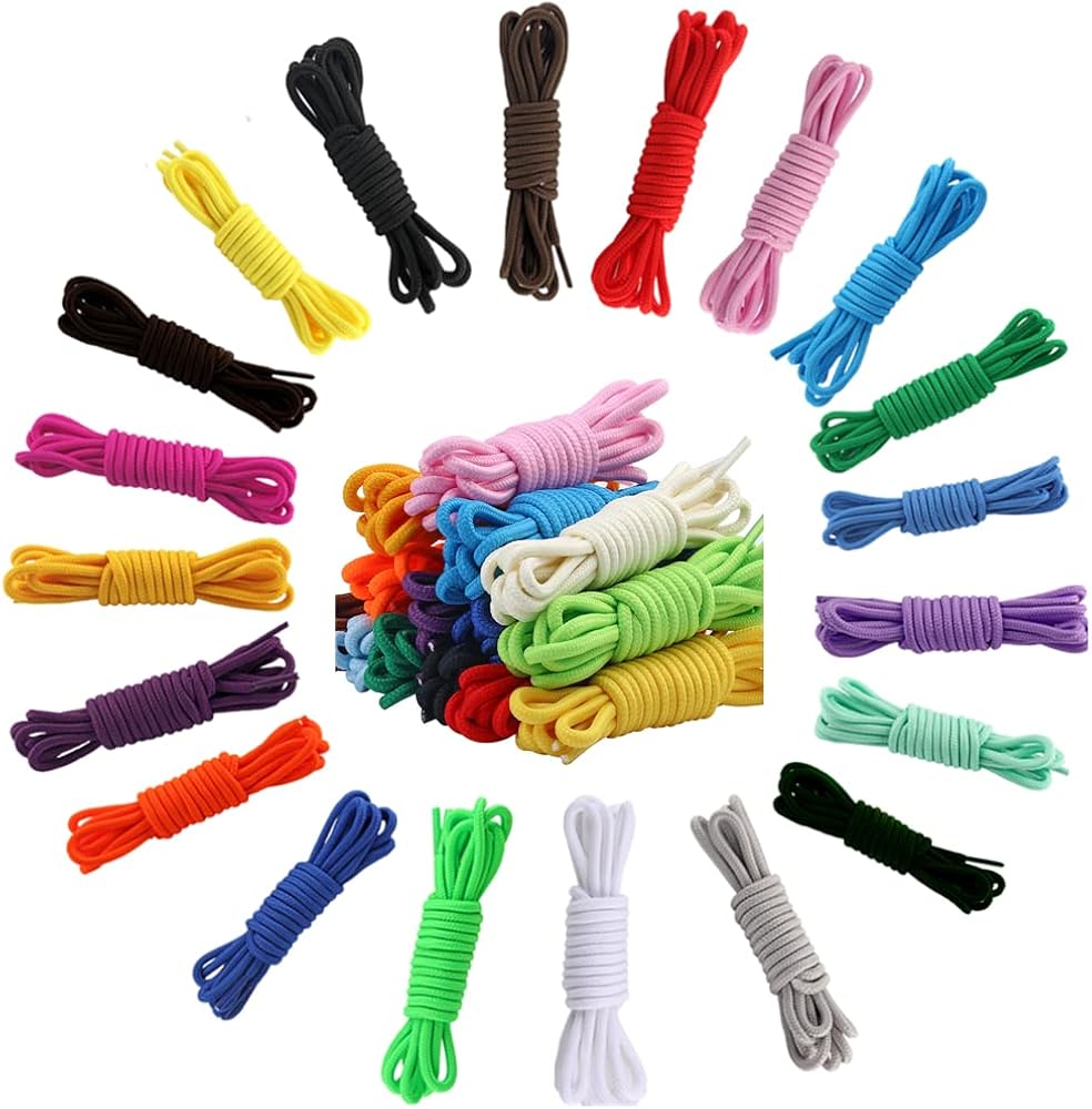 Bkrdty Cordones Redondos 20 pares Cordones de Colores 0.5cm 1m Cordones de Zapatos para Zapatillas de Deporte Zapatos de Skate Botas Zapatos de Entrenamiento para Correr